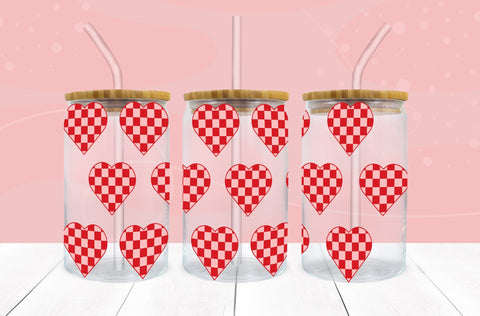 Checkered Heart SVG PNG 16 oz Libbey Glass Can Wrap SVG Freeling Design House 