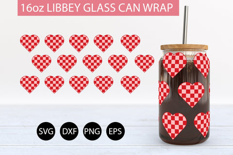 Checkered Heart SVG PNG 16 oz Libbey Glass Can Wrap SVG Freeling Design House 