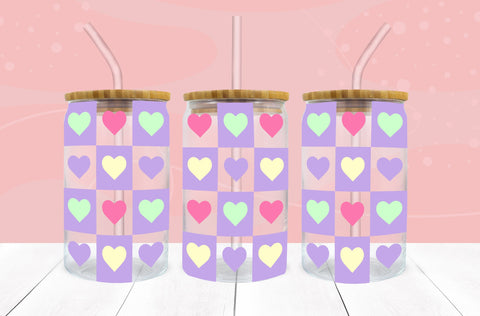 Checkered Heart SVG PNG 16 oz Libbey Glass Can Wrap SVG Freeling Design House 