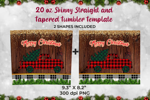 Checkered Truck on Dark Wood Sublimation Tumbler Template 20 oz Sublimation Sublimatiz Designs 