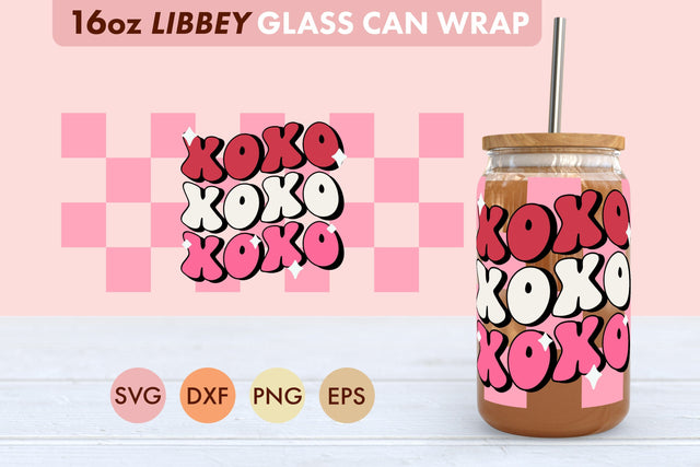 Checkered XOXO SVG PNG 16 oz Libbey Glass Can Wrap SVG Freeling Design House 
