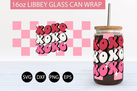 Checkered XOXO SVG PNG 16 oz Libbey Glass Can Wrap SVG Freeling Design House 