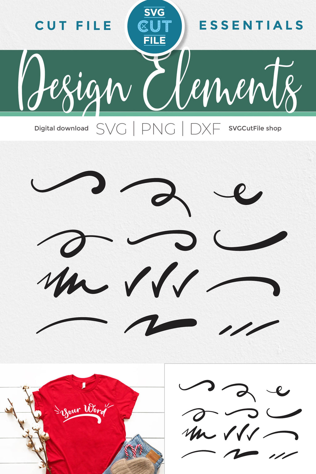 Checkmark svg with swoosh and flourish bundle - So Fontsy