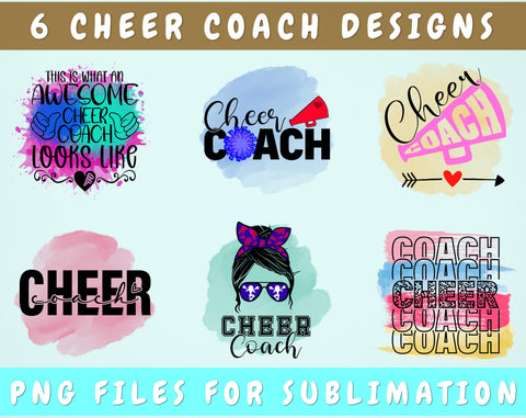 Cheer Coach Sublimation Designs Bundle, 6 Designs, Cheer Coach PNG Files, Cheer Coach Shirt PNG, Cheer Coach Messy Bun PNG Sublimation HappyDesignStudio 