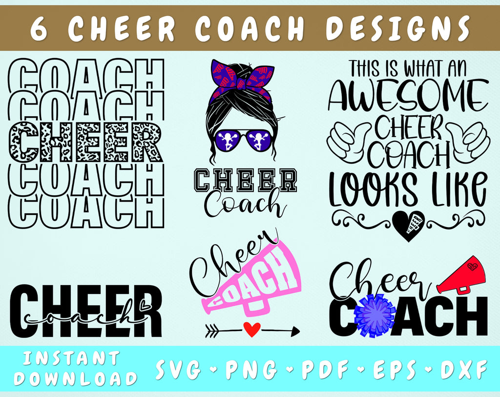 Cheer Coach SVG Bundle, 6 Designs, Cheer Coach SVG, Cheer Coach Messy ...