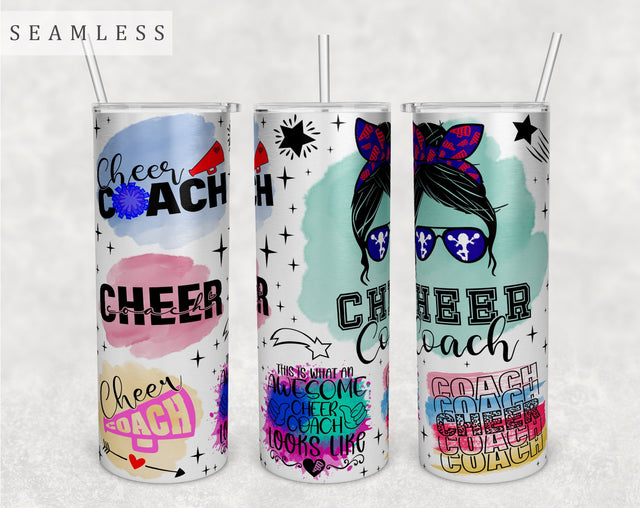 Cheer Coach Tumbler Wrap, 20 Oz Skinny Tumbler Sublimation Design, Seamless Cheerleading Coach Tumbler PNG Sublimation HappyDesignStudio 