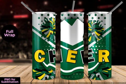 Cheer Green Uniform 20 oz Skinny Tumbler Wrap Sublimation Design Sublimation Sublimatiz Designs 