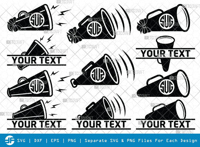 Cheer Megaphone Monogram SVG Cut Files | Cheer Silhouette SVG ETC Craft 