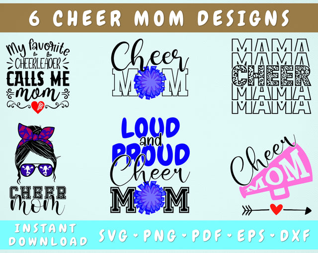 Cheer Mom SVG Bundle, 6 Designs, Cheer Mama SVG, Cheer Mom Messy Bun SVG, My Favorite Cheerleader Calls Me Mom SVG, Loud And Proud Cheer Mom SVG SVG HappyDesignStudio 