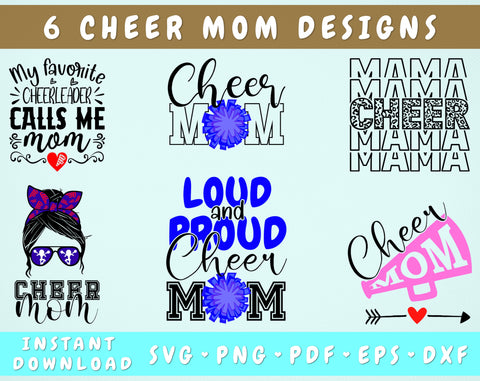 Cheer Mom SVG Bundle, 6 Designs, Cheer Mama SVG, Cheer Mom Messy Bun SVG, My Favorite Cheerleader Calls Me Mom SVG, Loud And Proud Cheer Mom SVG SVG HappyDesignStudio 