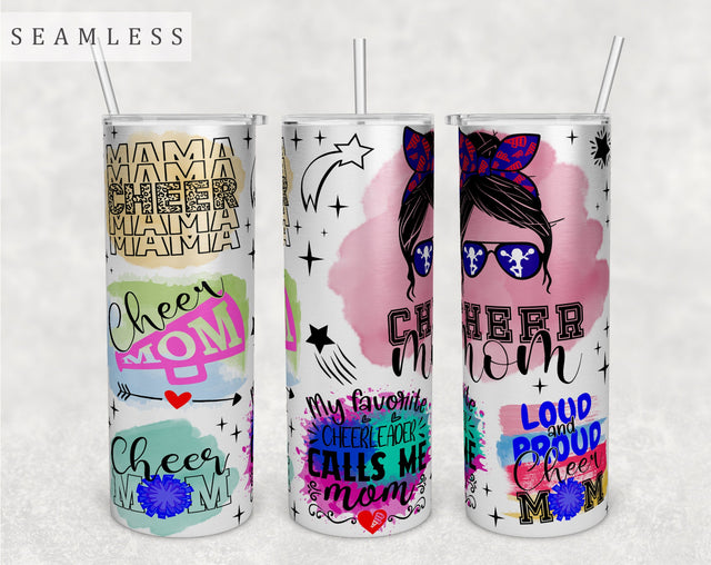 Cheer Mom Tumbler Wrap, 20 Oz Skinny Tumbler Sublimation Design, Seamless Cheerleader Mom Tumbler PNG Sublimation HappyDesignStudio 