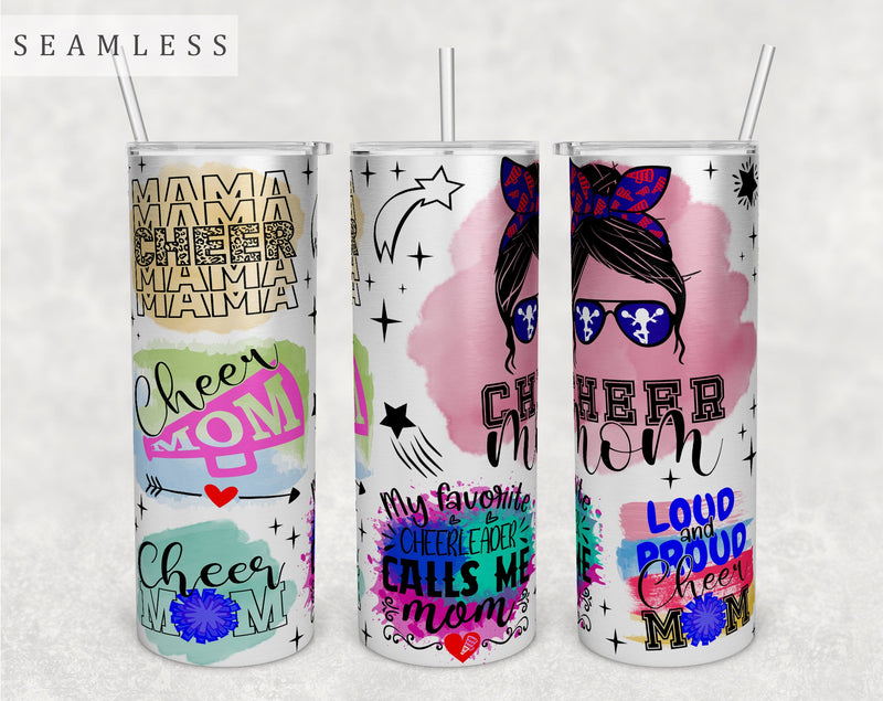 Cheer Mom Tumbler Wrap, 20 Oz Skinny Tumbler Sublimation Design, Seamless Cheerleader Mom Tumbler PNG Sublimation HappyDesignStudio 