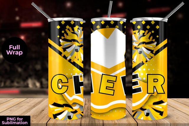 Cheer Yellow Uniform 20 oz Skinny Tumbler Wrap Sublimation Design Sublimation Sublimatiz Designs 