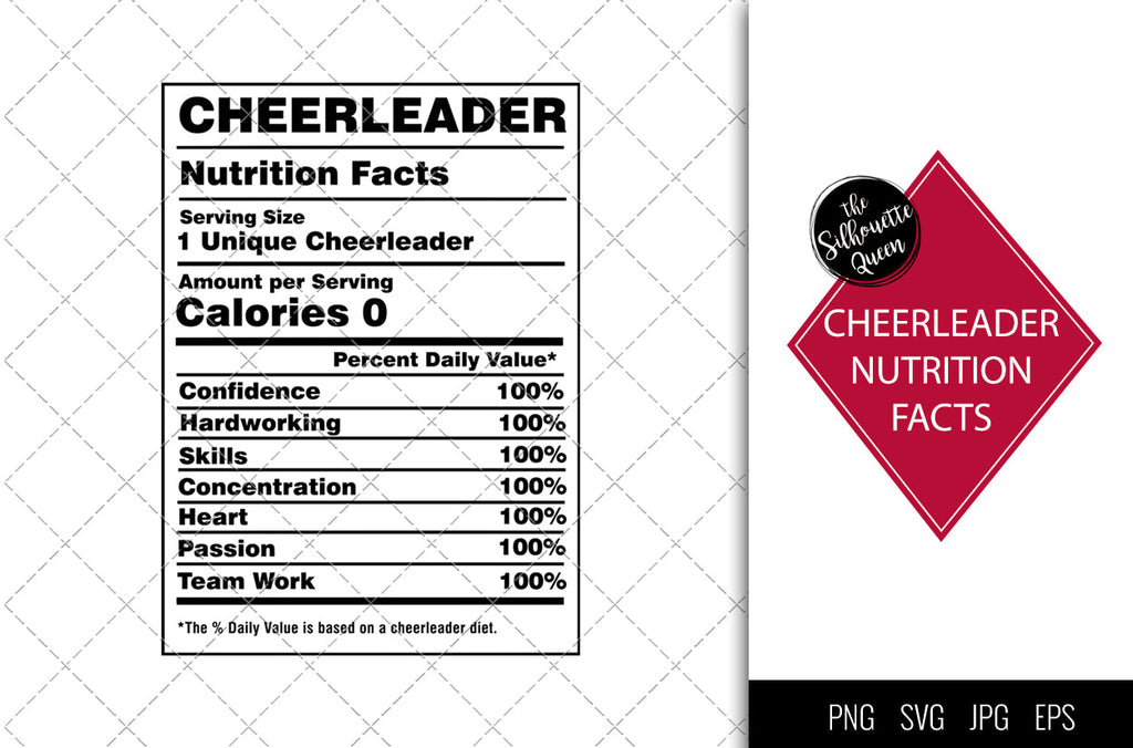 Cheerleader Nutrition facts svg – Nutrition svg –Cheerleader facts cli ...