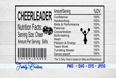 Cheerleader Nutrition Label SVG Family Creations 