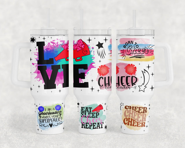 Cheerleading 40oz Tumbler Wrap, Cheerleader 40oz Quencher Tumbler Sublimation Design, Born To Cheer Tumbler PNG File Sublimation HappyDesignStudio 