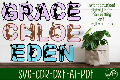 Cheerleading female silhouette letters alphabet set. 49 letters SVG APInspireddesigns 