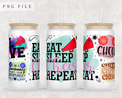 Cheerleading Libbey Glass Can Wrap, 16oz Glass Can Sublimation Design, Cheerleader Glass Can PNG File Sublimation HappyDesignStudio 