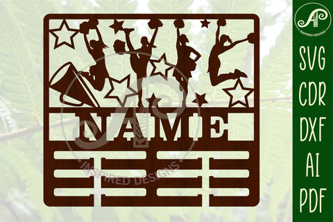 Cheerleading medal holder Name svg laser cut template SVG APInspireddesigns 