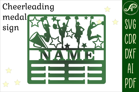 Cheerleading medal holder Name svg laser cut template SVG APInspireddesigns 