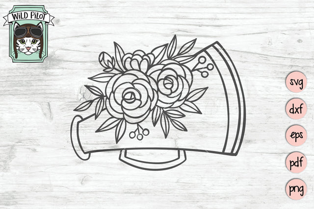 Cheerleading Megaphone With Flowers SVG Cut File SVG Wild Pilot 
