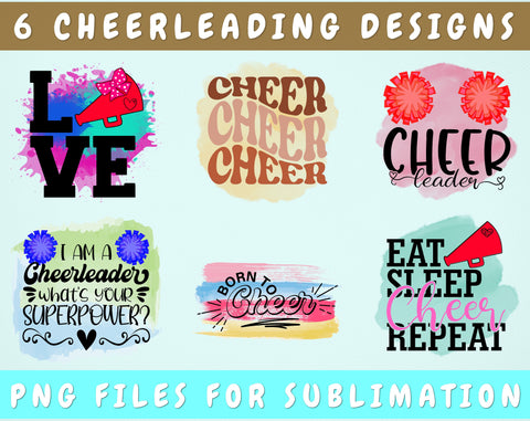 Cheerleading Sublimation Designs Bundle, 6 Designs, Cheerleader PNG Files, Cheer PNG, Eat Sleep Cheer Repeat PNG, Born To Cheer PNG Sublimation HappyDesignStudio 