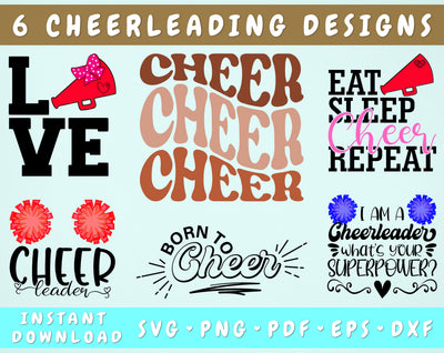 Cheerleading SVG Bundle, 6 Designs, Cheerleader SVG, Cheerleading Cut Files For Cricut, Silhouette, Cheer SVG, Love Cheerleading SVG, Born To Cheer SVG SVG HappyDesignStudio 