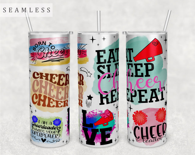Cheerleading Tumbler Wrap, 20 Oz Skinny Tumbler Sublimation Design, Seamless Cheerleader Tumbler PNG Sublimation HappyDesignStudio 