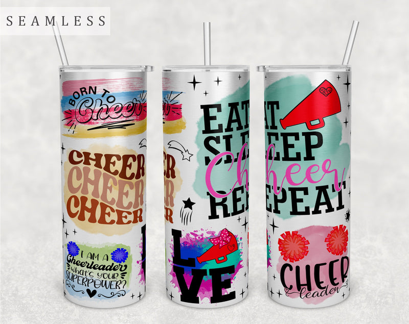Cheerleading Tumbler Wrap, 20 Oz Skinny Tumbler Sublimation Design, Seamless Cheerleader Tumbler PNG Sublimation HappyDesignStudio 