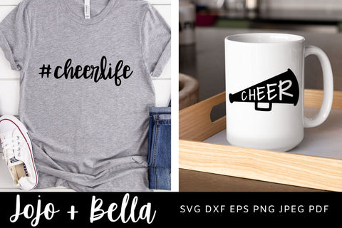 Cheerlife Cut File Bundle, #Cheerlife SVG Bundle, Cheer SVG Bundle Cheer Cone Svg, Cheer Cut File Bundle Pom Poms Svg Cheerleading Megaphone SVG Jojo&Bella 