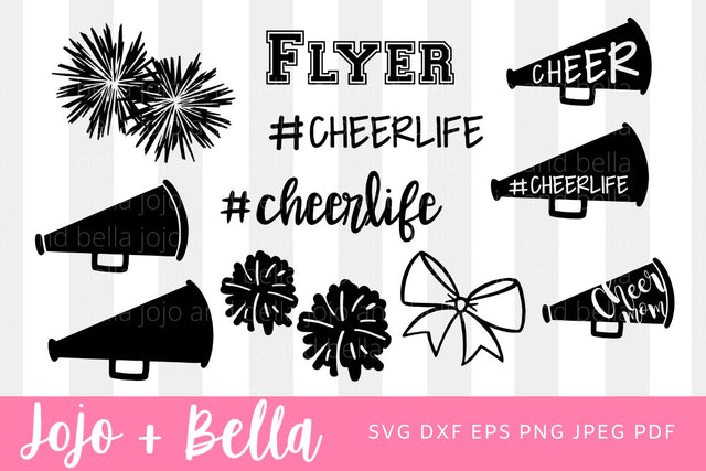 Cheerlife Cut File Bundle, #Cheerlife SVG Bundle, Cheer SVG Bundle Cheer Cone Svg, Cheer Cut File Bundle Pom Poms Svg Cheerleading Megaphone SVG Jojo&Bella 