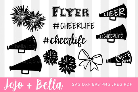 Cheerlife Cut File Bundle, #Cheerlife SVG Bundle, Cheer SVG Bundle Cheer Cone Svg, Cheer Cut File Bundle Pom Poms Svg Cheerleading Megaphone SVG Jojo&Bella 