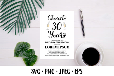 Cheers to 30 Years SVG. 30th Birthday, Anniversary party decor SVG LaBelezoka 