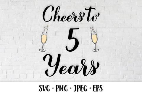 Cheers to 5 Years SVG. 5th Birthday, Anniversary party decor SVG LaBelezoka 