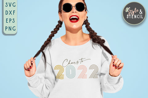 Cheers to New Year 2022 Retro SVG - Happy New Year SVG Style and Stencil 