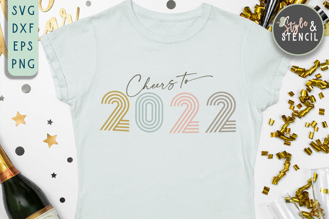 Cheers to New Year 2022 Retro SVG - Happy New Year SVG Style and Stencil 