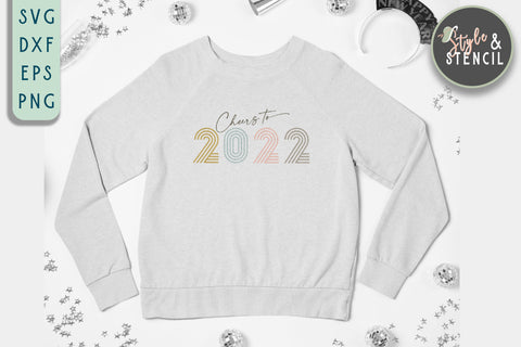 Cheers to New Year 2022 Retro SVG - Happy New Year SVG Style and Stencil 