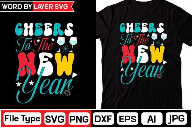 Cheers To The New Year Retro SVG Design Cut File SVGs,Quotes and Sayings,Food & Drink,On Sale, Print & Cut SVG DesignPlante 503 