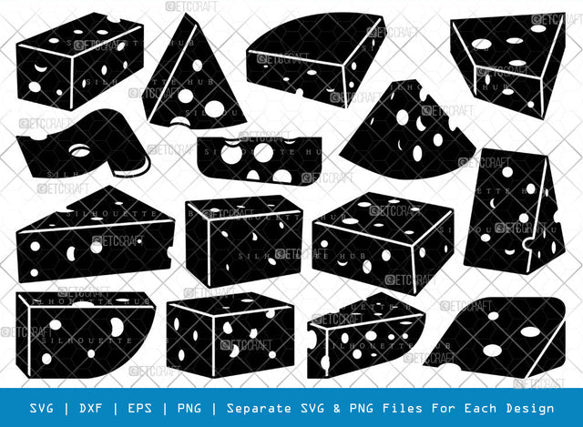 Cheese SVG, Cheese Silhouette, Swiss Cheese Svg, Cheese Slice Svg, Cheese Wedge Svg, Fast Food Svg, Cheesy Svg, Cheese Bundle SVG ETC Craft 