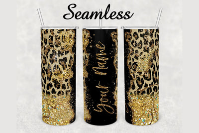 Cheetah Faux Gold Glitter Marble Tumbler sublimation design 20 oz skinny tumbler wrap Sublimation BambinaCreations 