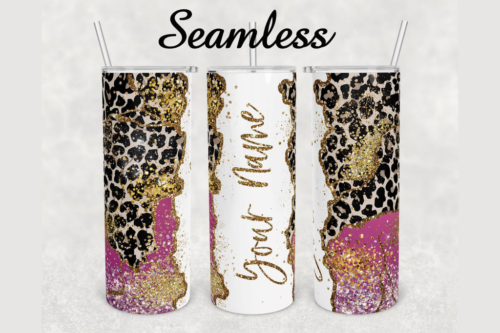 Cheetah Gold Glitter Agate Tumbler sublimation design 20 oz skinny ...