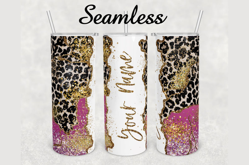 Cheetah Gold Glitter Agate Tumbler sublimation design 20 oz skinny ...