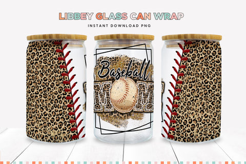 Cheetah Print Baseball Mom Glass Can Sublimation PNG Sublimation BijouBay 