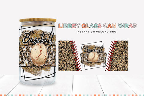 Cheetah Print Baseball Mom Glass Can Sublimation PNG Sublimation BijouBay 