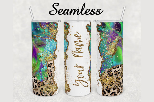 Cheetah Print Gold Glitter Agate Tumbler sublimation design 20 oz skinny tumbler wrap Sublimation BambinaCreations 