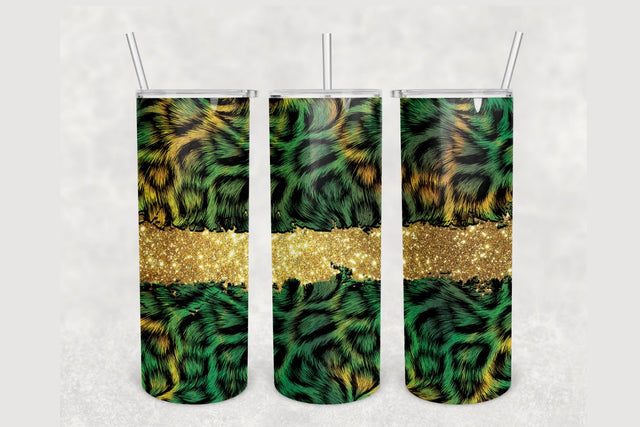 Cheetah Print Gold Glitter Tumbler sublimation design 20 oz skinny tumbler wrap Sublimation BambinaCreations 
