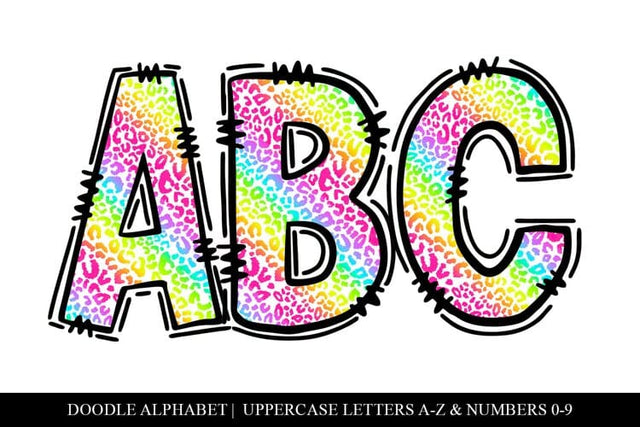 Cheetah Print Rainbow Alphabet Doodle Letters Sublimation BijouBay 