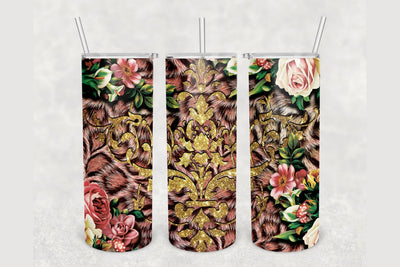 Cheetah Print Roses Peekaboo Tumbler sublimation design 20 oz skinny tumbler wrap Sublimation BambinaCreations 