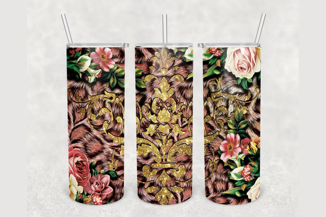 Cheetah Print Roses Peekaboo Tumbler sublimation design 20 oz skinny tumbler wrap Sublimation BambinaCreations 