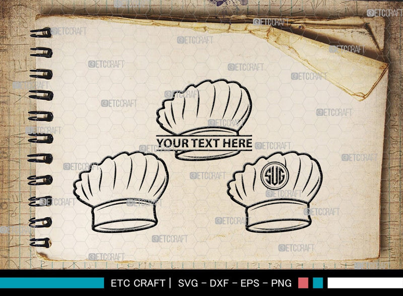 Chef Hat Monogram, Chef Hat Silhouette, Chef Hat SVG, Cook Hat Svg ...
